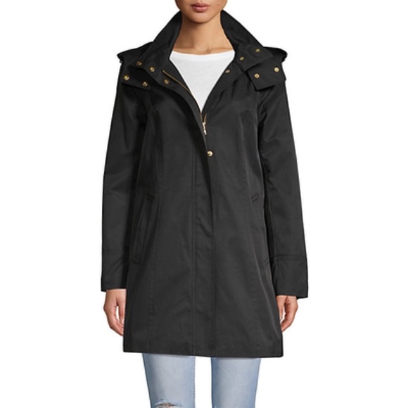 NWT Cole Haan Women’s Hooded Black Trench Coat - Picture 2 of 8
